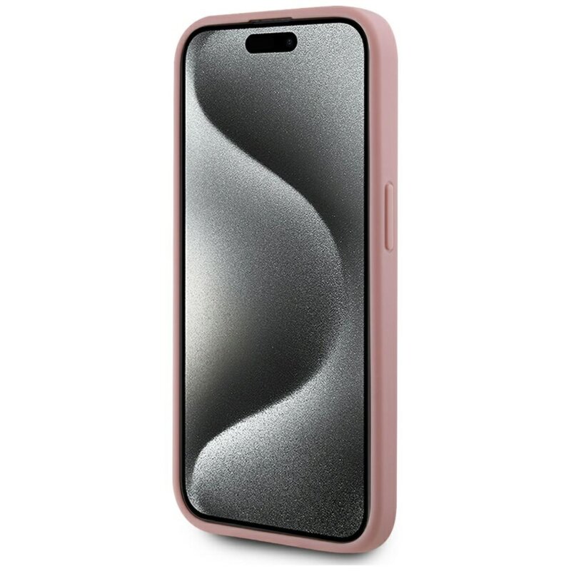 Husa iPhone 15 Pro Max Karl Lagerfeld Hardcase Leather, Metal Signature, roz, KLHCP15XPFMFBKMP