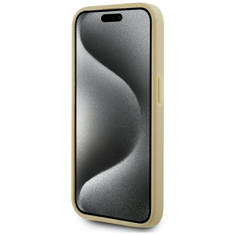 Husa iPhone 15 Pro Max Karl Lagerfeld Hardcase Leather, Metal Signature, auriu, KLHCP15XPFMFBKMD