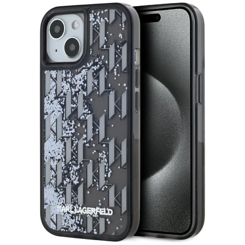 Husa Karl Lagerfeld iPhone 15 Hardcase Liquid Glitter, Monogram, negru, KLHCP15SLKLGKCCK