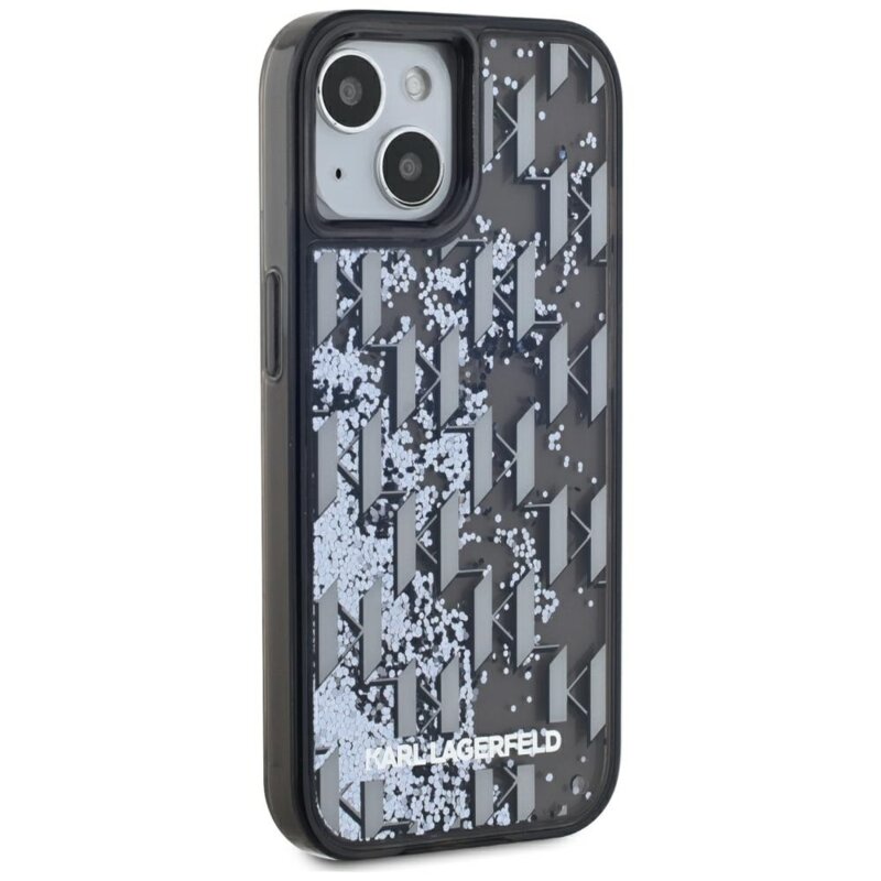 Husa Karl Lagerfeld iPhone 15 Hardcase Liquid Glitter, Monogram, negru, KLHCP15SLKLGKCCK