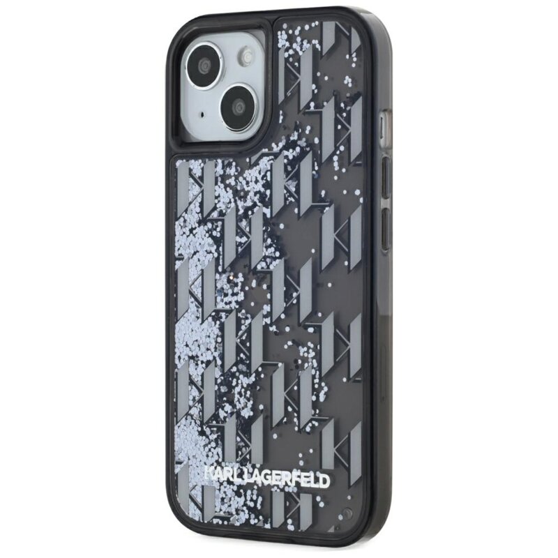 Husa Karl Lagerfeld iPhone 15 Hardcase Liquid Glitter, Monogram, negru, KLHCP15SLKLGKCCK