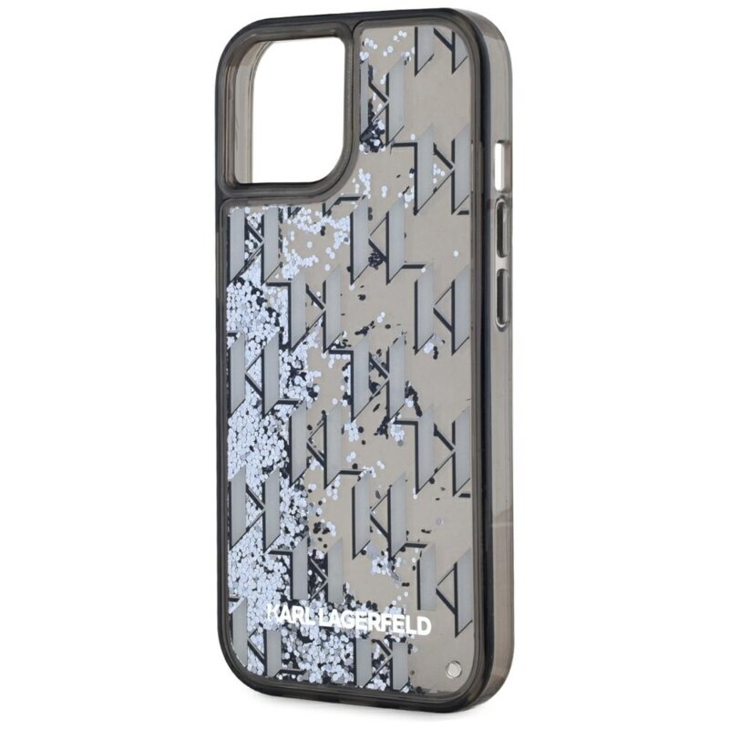 Husa Karl Lagerfeld iPhone 15 Hardcase Liquid Glitter, Monogram, negru, KLHCP15SLKLGKCCK