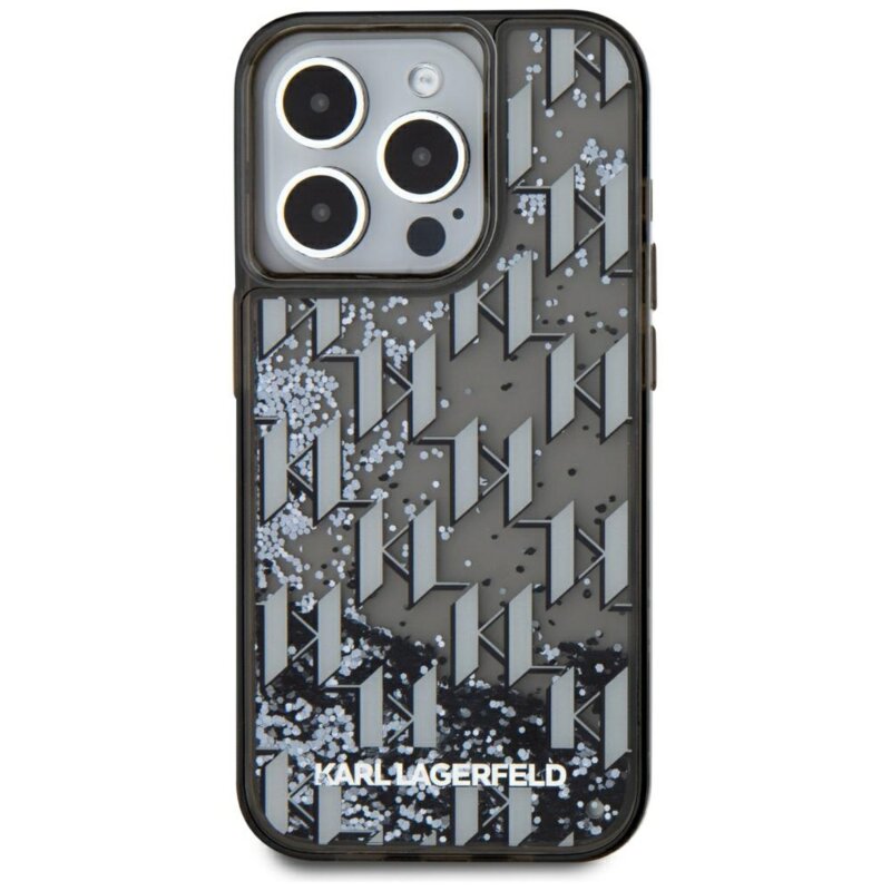 Husa Karl Lagerfeld iPhone 15 Pro Hardcase Liquid Glitter, Monogram, negru, KLHCP15LLKLGKCCK