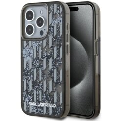 Husa Karl Lagerfeld iPhone 15 Pro Max Hardcase Liquid Glitter, Monogram, negru, KLHCP15XLKLGKCCK