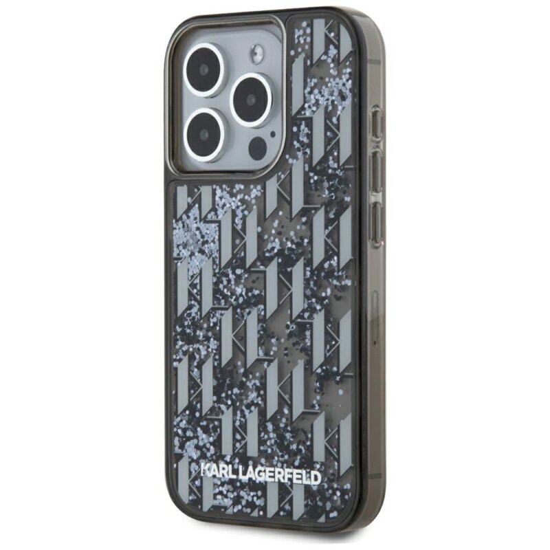 Husa Karl Lagerfeld iPhone 15 Pro Max Hardcase Liquid Glitter, Monogram, negru, KLHCP15XLKLGKCCK