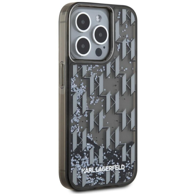 Husa Karl Lagerfeld iPhone 15 Pro Max Hardcase Liquid Glitter, Monogram, negru, KLHCP15XLKLGKCCK