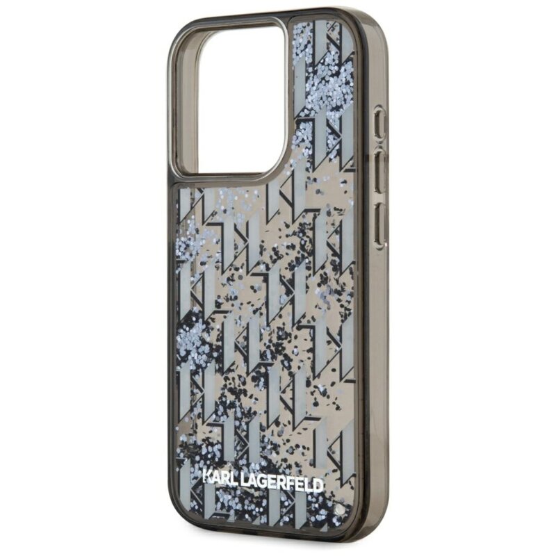 Husa Karl Lagerfeld iPhone 15 Pro Max Hardcase Liquid Glitter, Monogram, negru, KLHCP15XLKLGKCCK