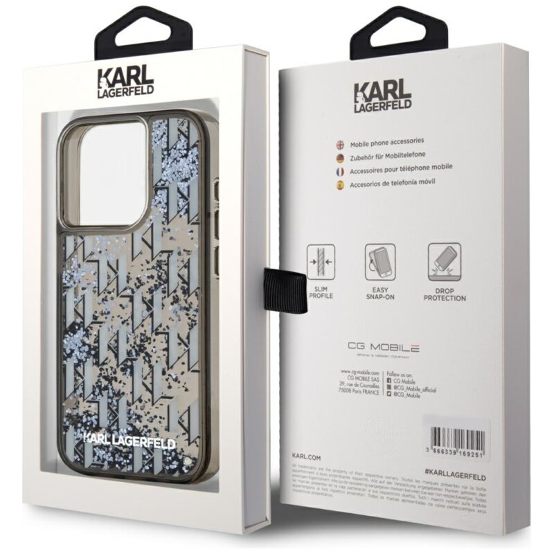 Husa Karl Lagerfeld iPhone 15 Pro Max Hardcase Liquid Glitter, Monogram, negru, KLHCP15XLKLGKCCK