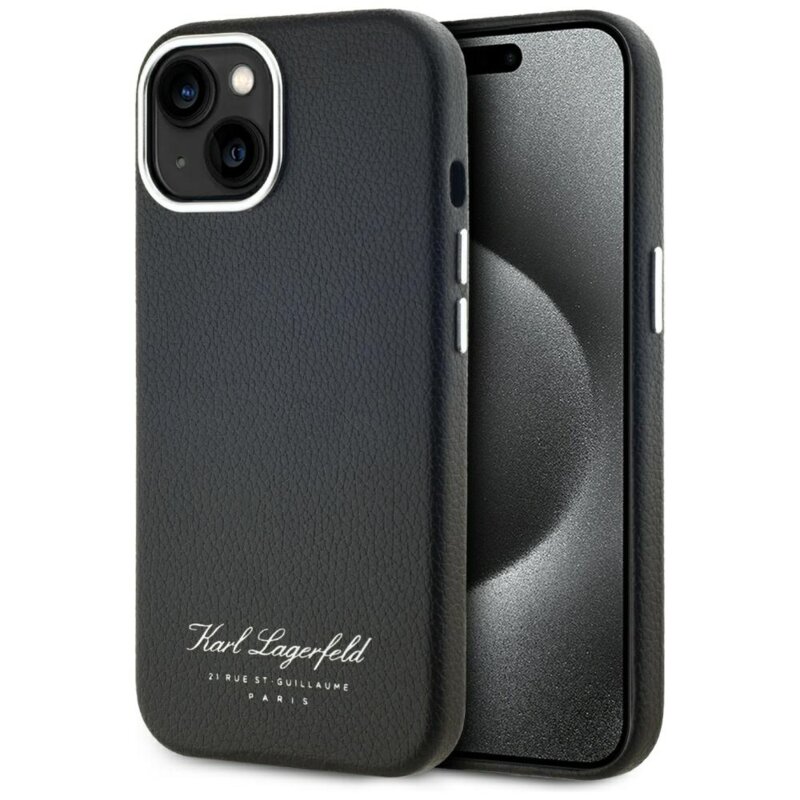 Husa iPhone 15 Karl Lagerfeld Hardcase Leather, Hotel RSG, negru, KLHCP15SPGWCMKHK