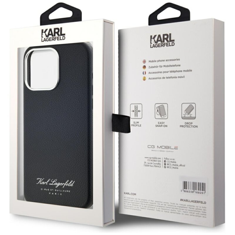 Husa iPhone 15 Pro Karl Lagerfeld Hardcase Leather, Hotel RSG, negru, KLHCP15LPGWCMKHK