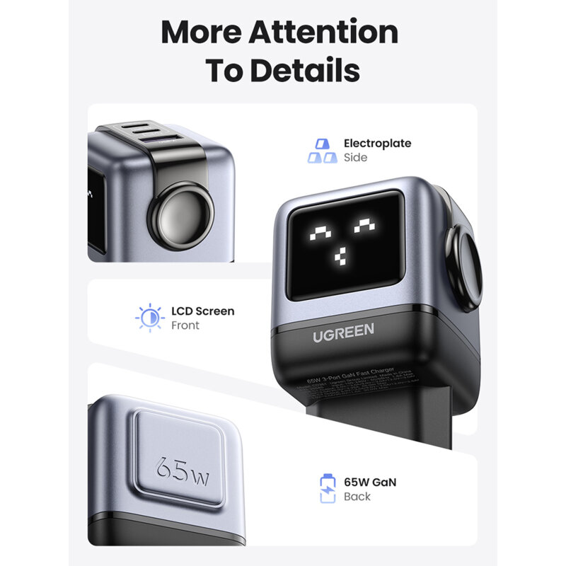 Incarcator USB, 2x tip C Fast Charge Ugreen, 65W, negru, 25685B