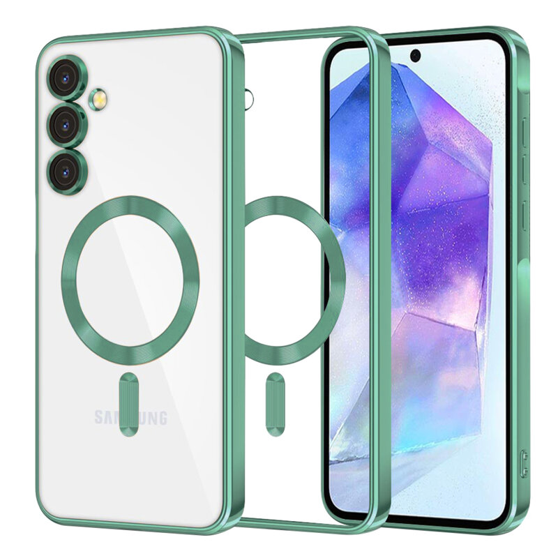 Husa premium Samsung Galaxy A55 5G Techsuit Luxury Crystal MagSafe, verde deschis