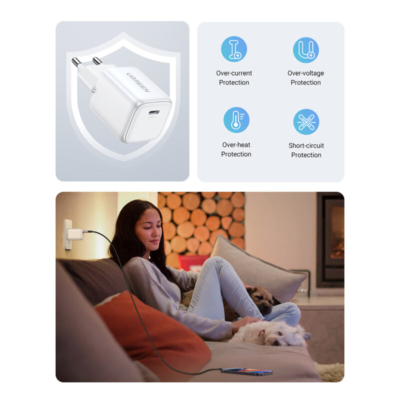 Incarcator GaN tip C Fast Charge Ugreen, 20W, alb, 15324