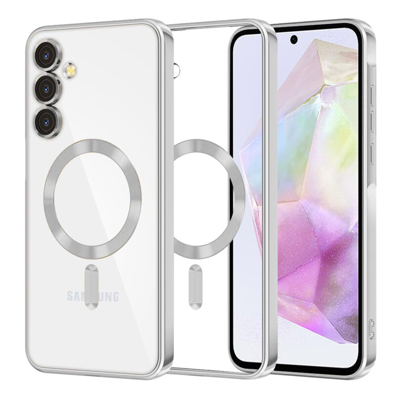 Husa premium Samsung Galaxy A35 5G Techsuit Luxury Crystal MagSafe, argintiu