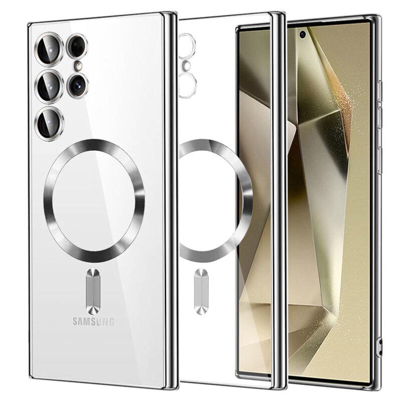 Husa premium Samsung Galaxy S24 Ultra Techsuit Luxury Crystal MagSafe, argintiu