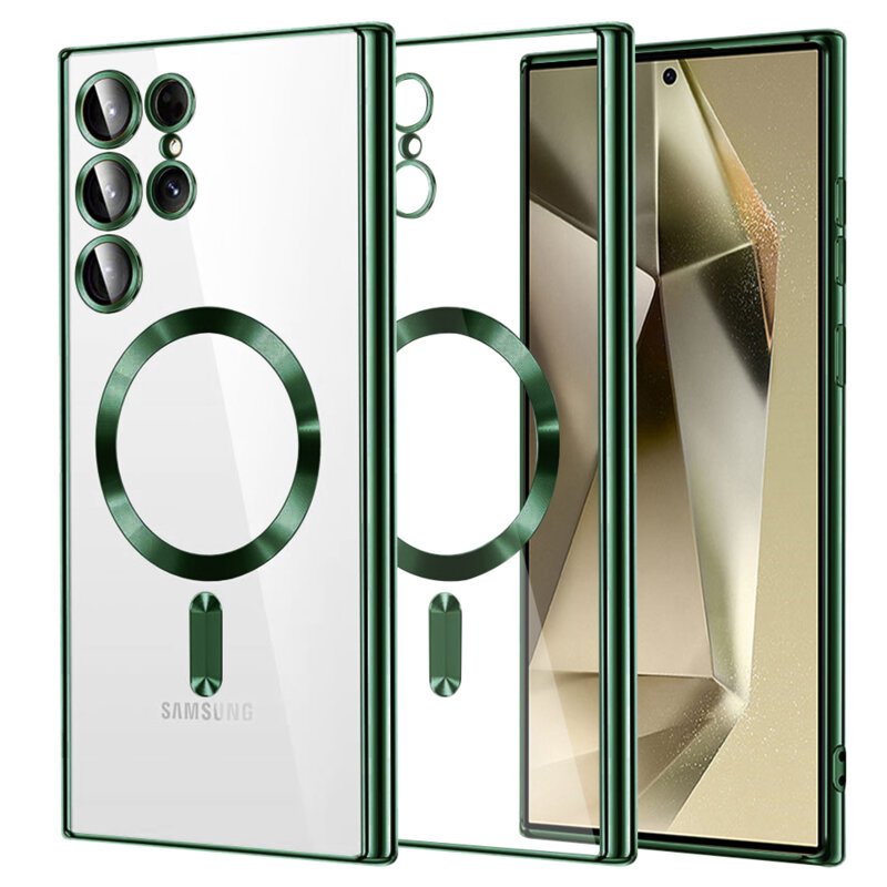 Husa premium Samsung Galaxy S24 Ultra Techsuit Luxury Crystal MagSafe, verde inchis