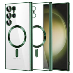 Husa premium Samsung Galaxy S23 Ultra Techsuit Luxury Crystal MagSafe, verde inchis