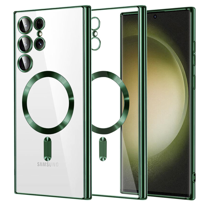 Husa premium Samsung Galaxy S23 Ultra Techsuit Luxury Crystal MagSafe, verde inchis