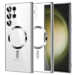 Husa premium Samsung Galaxy S23 Ultra Techsuit Luxury Crystal MagSafe, argintiu