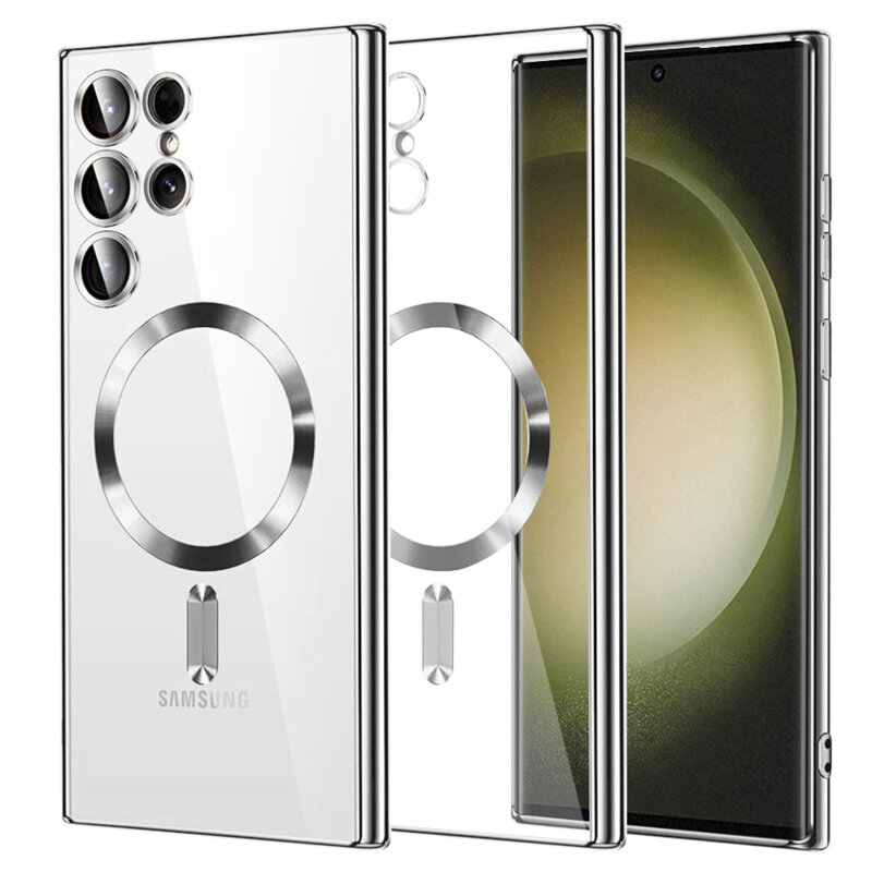 Husa premium Samsung Galaxy S23 Ultra Techsuit Luxury Crystal MagSafe, argintiu