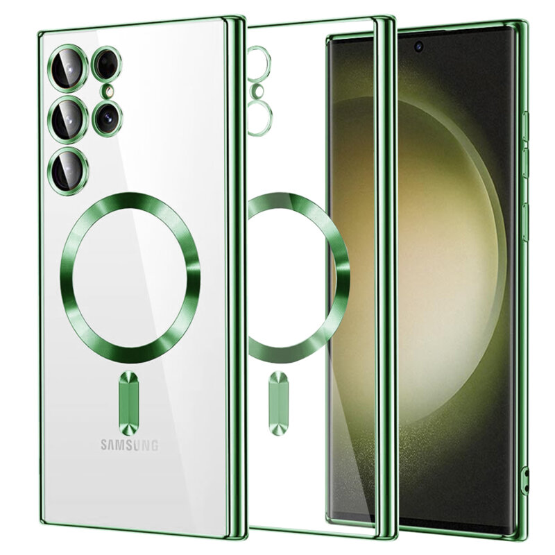 Husa premium Samsung Galaxy S23 Ultra Techsuit Luxury Crystal MagSafe, verde deschis