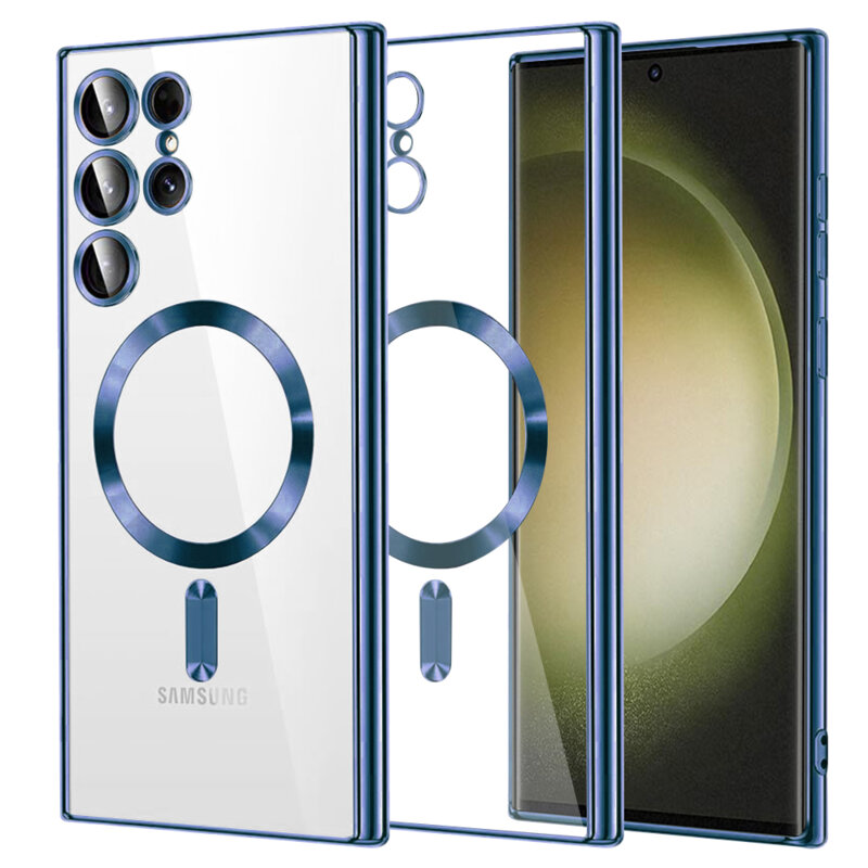 Husa premium Samsung Galaxy S23 Ultra Techsuit Luxury Crystal MagSafe, albastru