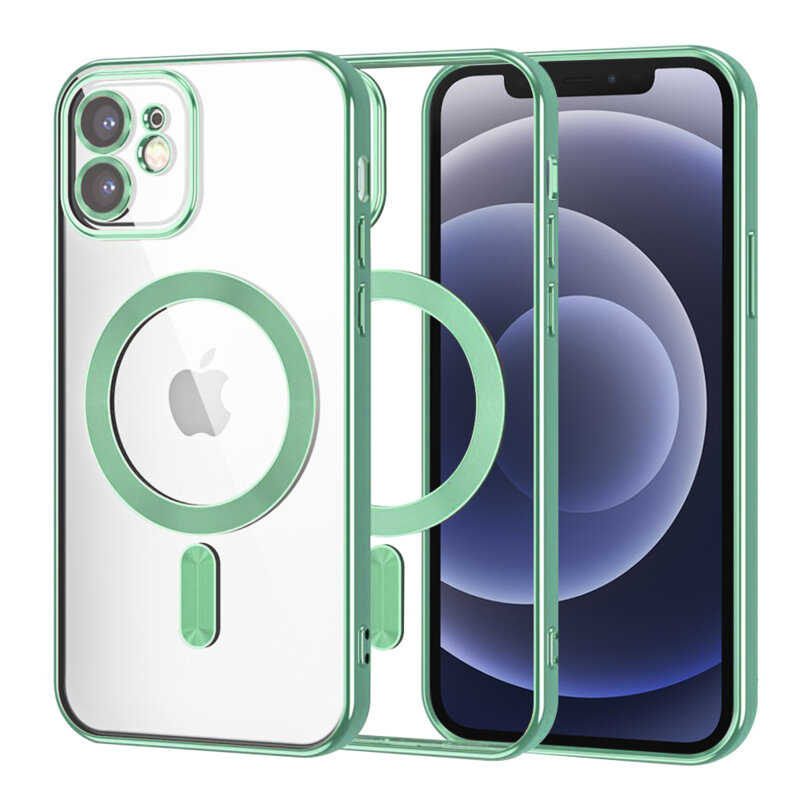 Husa premium iPhone 12 Techsuit Luxury Crystal MagSafe, verde deschis