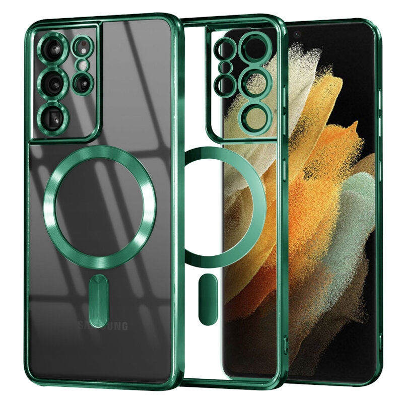 Husa premium Samsung Galaxy S21 Ultra 5G Techsuit Luxury Crystal MagSafe, verde deschis
