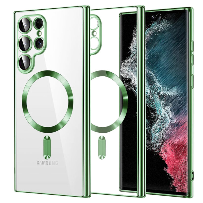 Husa premium Samsung Galaxy S22 Ultra 5G Techsuit Luxury Crystal MagSafe, verde deschis