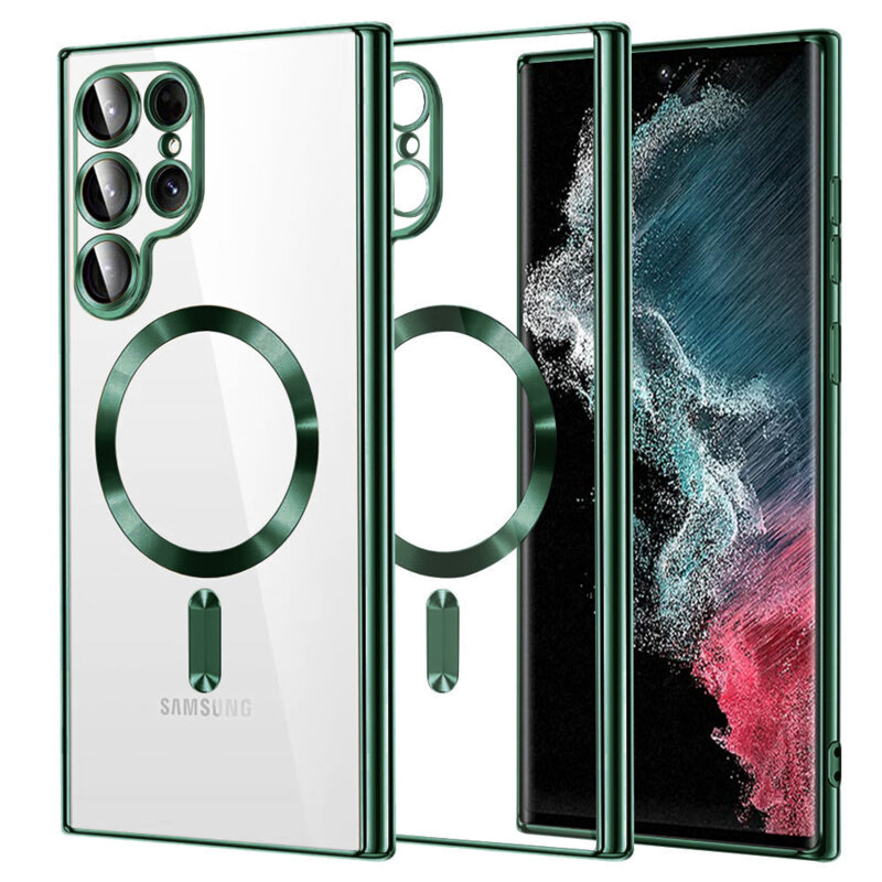 Husa premium Samsung Galaxy S22 Ultra 5G Techsuit Luxury Crystal MagSafe, verde inchis