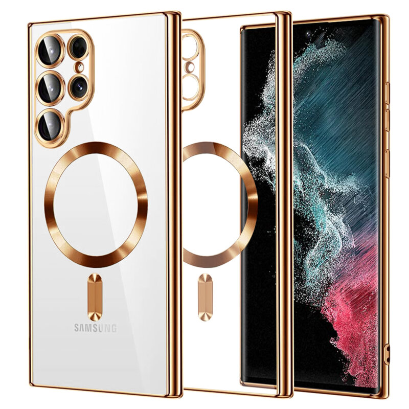 Husa premium Samsung Galaxy S22 Ultra 5G Techsuit Luxury Crystal MagSafe, auriu