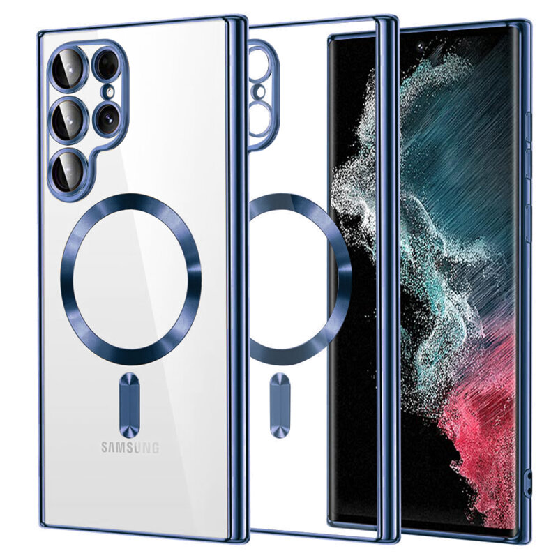 Husa premium Samsung Galaxy S22 Ultra 5G Techsuit Luxury Crystal MagSafe, albastru
