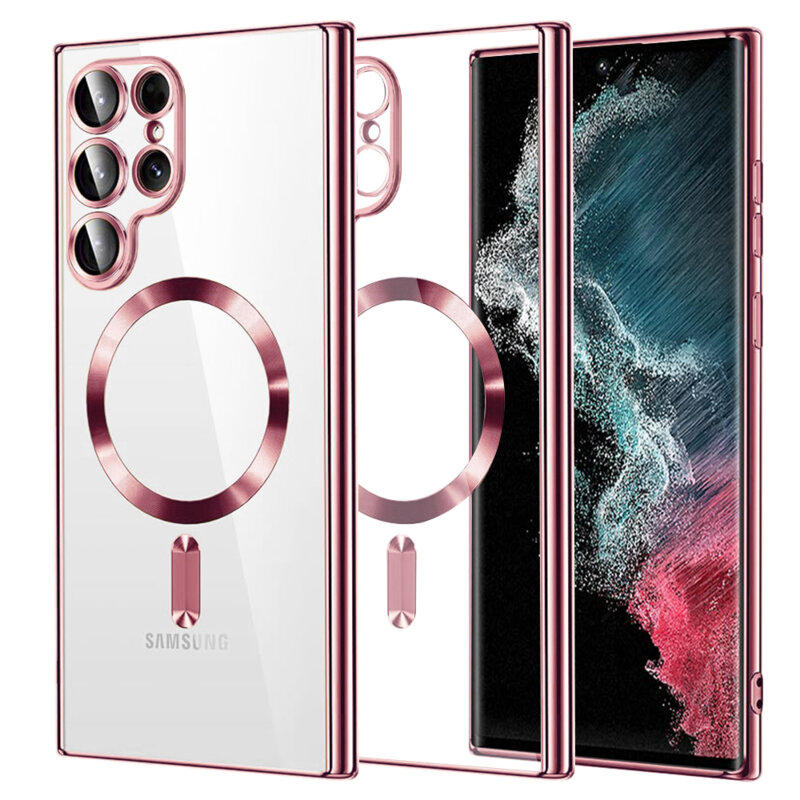 Husa premium Samsung Galaxy S22 Ultra 5G Techsuit Luxury Crystal MagSafe, roz