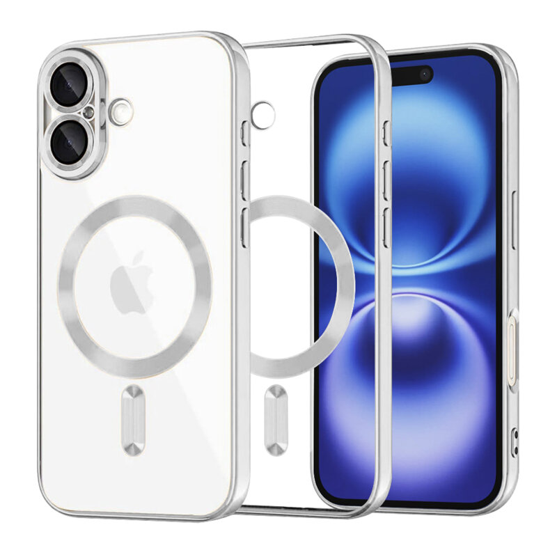 Husa premium iPhone 16 Techsuit Luxury Crystal MagSafe, argintiu