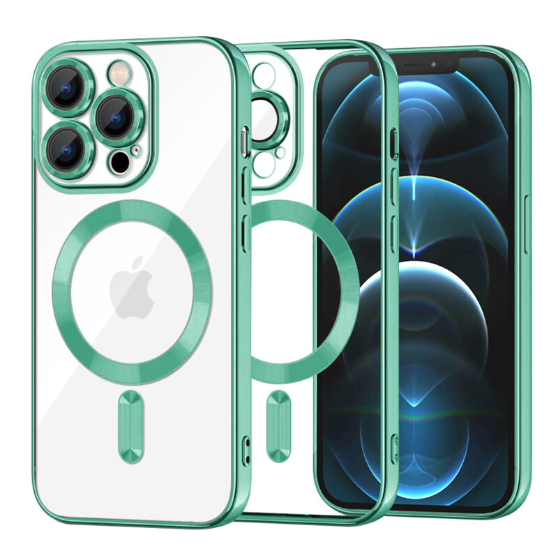 Husa premium iPhone 12 Pro Max Techsuit Luxury Crystal MagSafe, verde deschis
