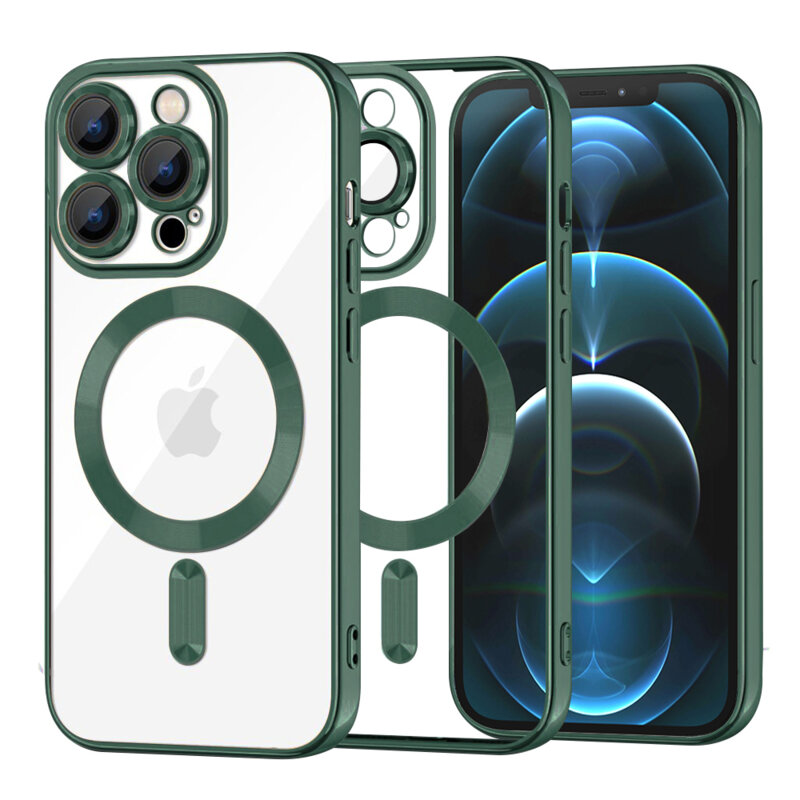 Husa premium iPhone 12 Pro Max Techsuit Luxury Crystal MagSafe, verde inchis
