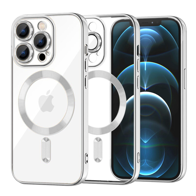 Husa premium iPhone 12 Pro Max Techsuit Luxury Crystal MagSafe, argintiu