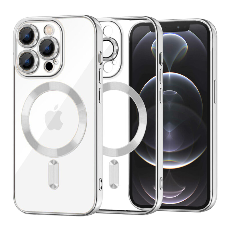 Husa premium iPhone 12 Pro Techsuit Luxury Crystal MagSafe, argintiu