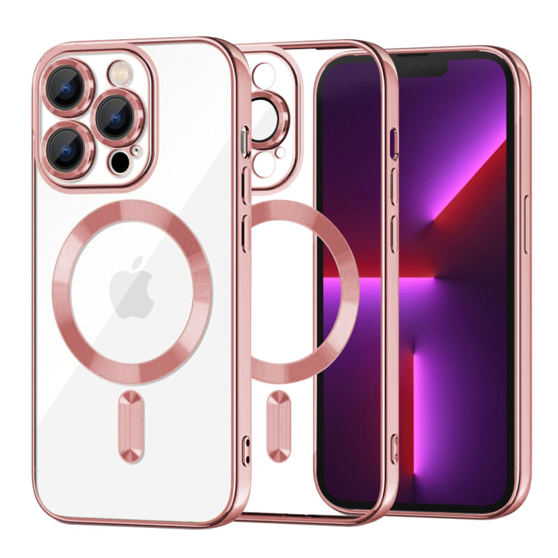 Husa premium iPhone 13 Pro Techsuit Luxury Crystal MagSafe, roz