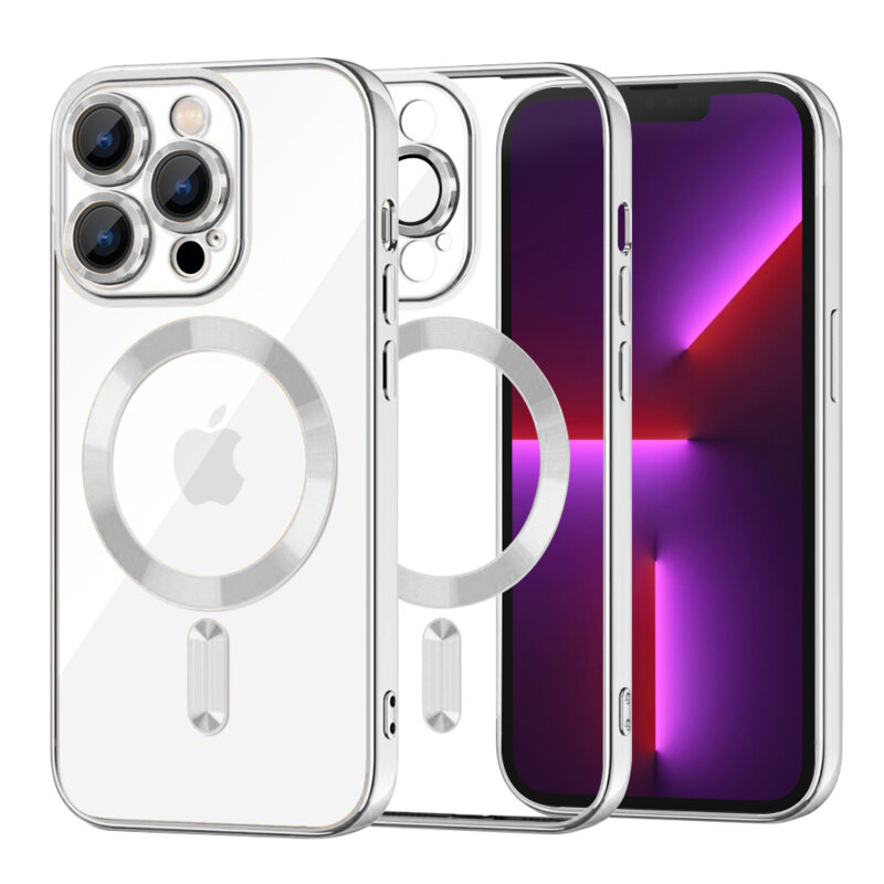 Husa premium iPhone 13 Pro Techsuit Luxury Crystal MagSafe, argintiu