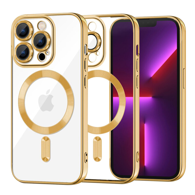 Husa premium iPhone 13 Pro Techsuit Luxury Crystal MagSafe, auriu