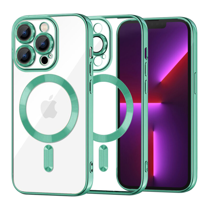 Husa premium iPhone 13 Pro Techsuit Luxury Crystal MagSafe, verde deschis