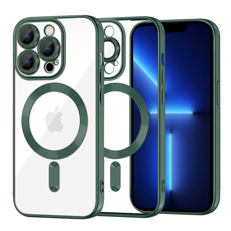 Husa premium iPhone 13 Pro Max Techsuit Luxury Crystal MagSafe, verde inchis