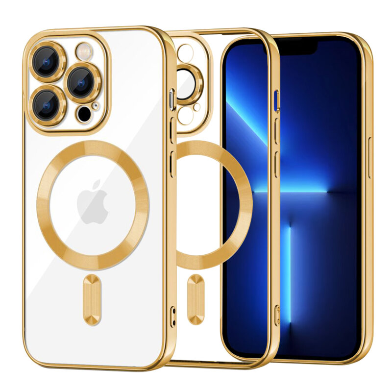 Husa premium iPhone 13 Pro Max Techsuit Luxury Crystal MagSafe, auriu