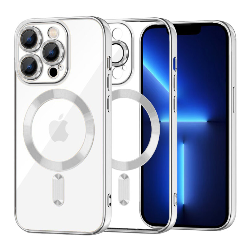 Husa premium iPhone 13 Pro Max Techsuit Luxury Crystal MagSafe, argintiu