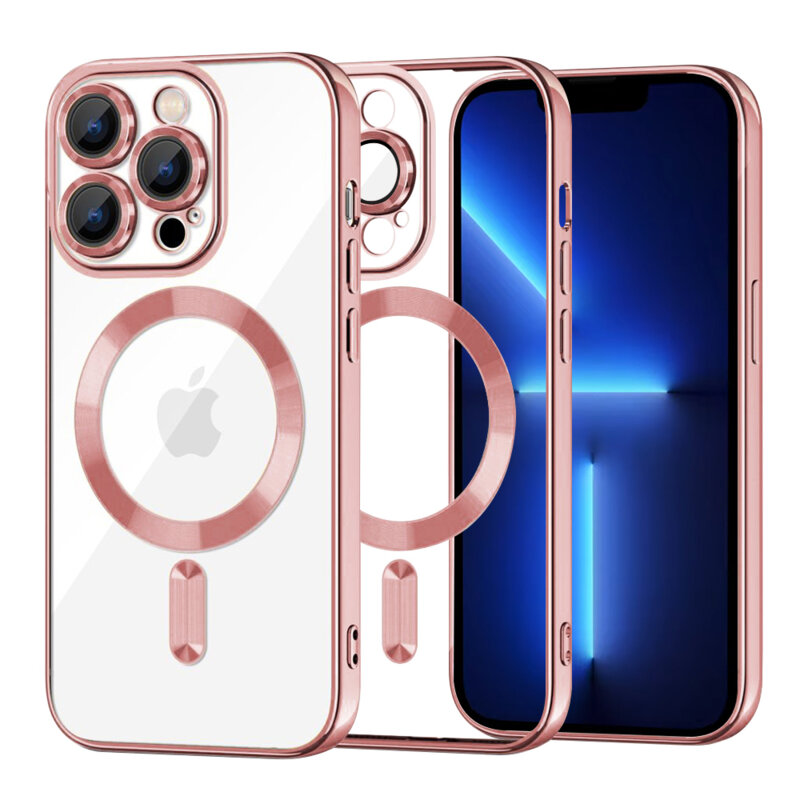 Husa premium iPhone 13 Pro Max Techsuit Luxury Crystal MagSafe, roz