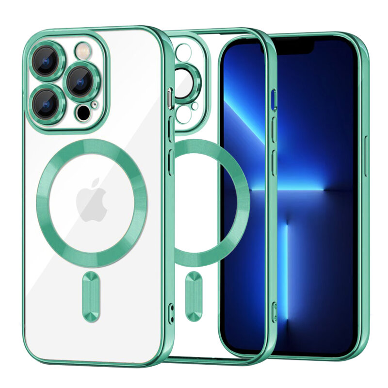 Husa premium iPhone 13 Pro Max Techsuit Luxury Crystal MagSafe, verde deschis