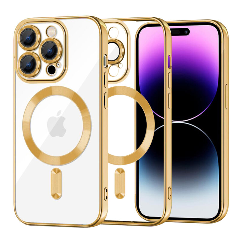 Husa premium iPhone 14 Pro Max Techsuit Luxury Crystal MagSafe, auriu