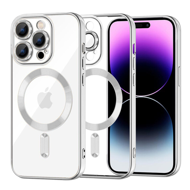 Husa premium iPhone 14 Pro Max Techsuit Luxury Crystal MagSafe, argintiu