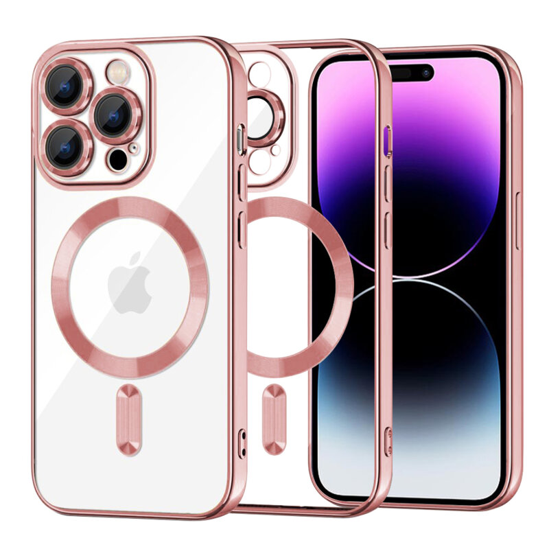 Husa premium iPhone 14 Pro Max Techsuit Luxury Crystal MagSafe, roz